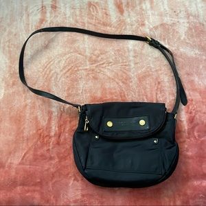 Marc Jacobs nylon black gold hardware crossbody flap zippered crossbody bag